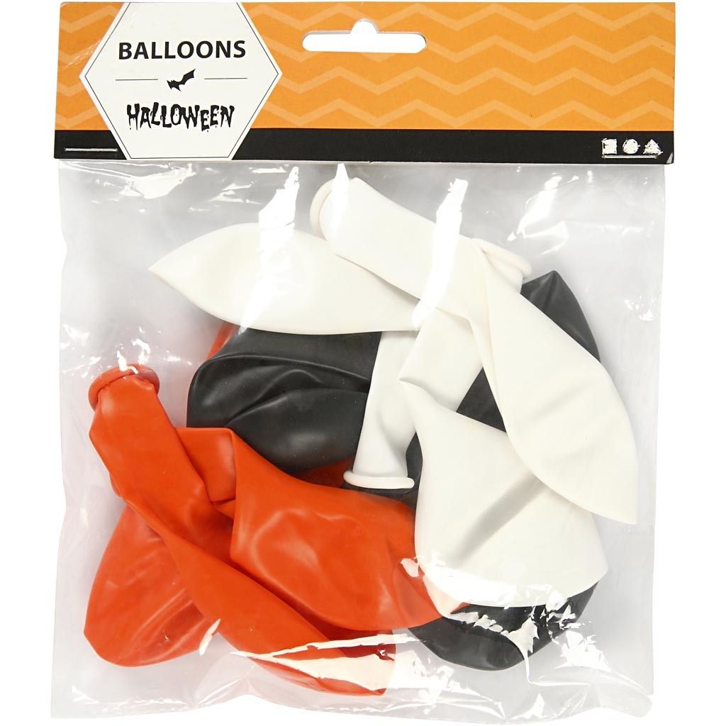 Palloncini, rotondi, diam 23-26 cm, nero, arancio, bianco, 10 pz/ 1 conf. [HOB-591470]