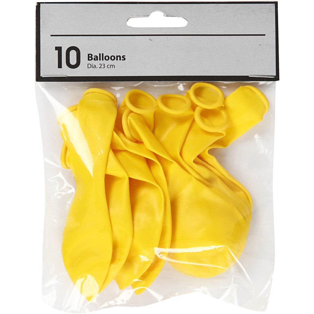 Palloncini, rotondi, diam 23 cm, giallo, 10 pz/ 1 conf. [HOB-59170]