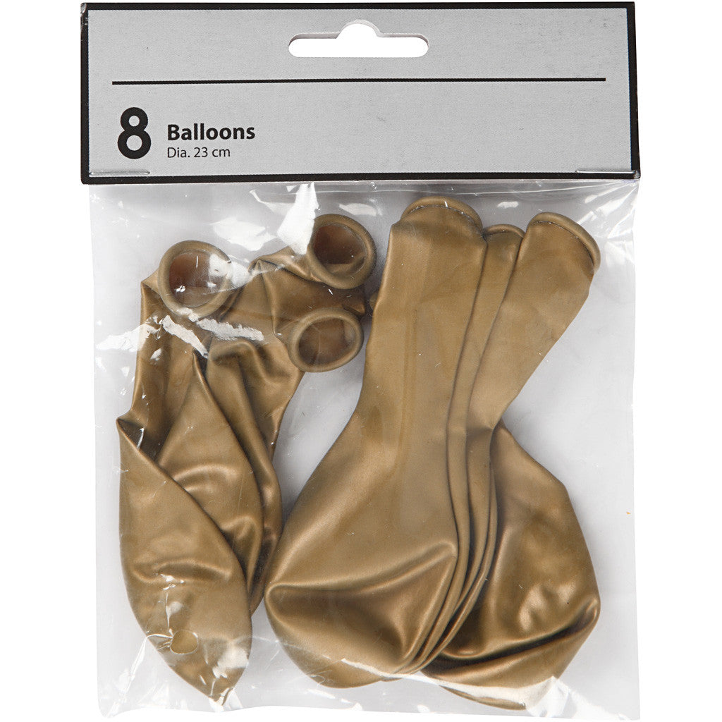 Palloncini, rotondi, diam 23 cm, oro, 8 pz/ 1 conf. [HOB-59171]