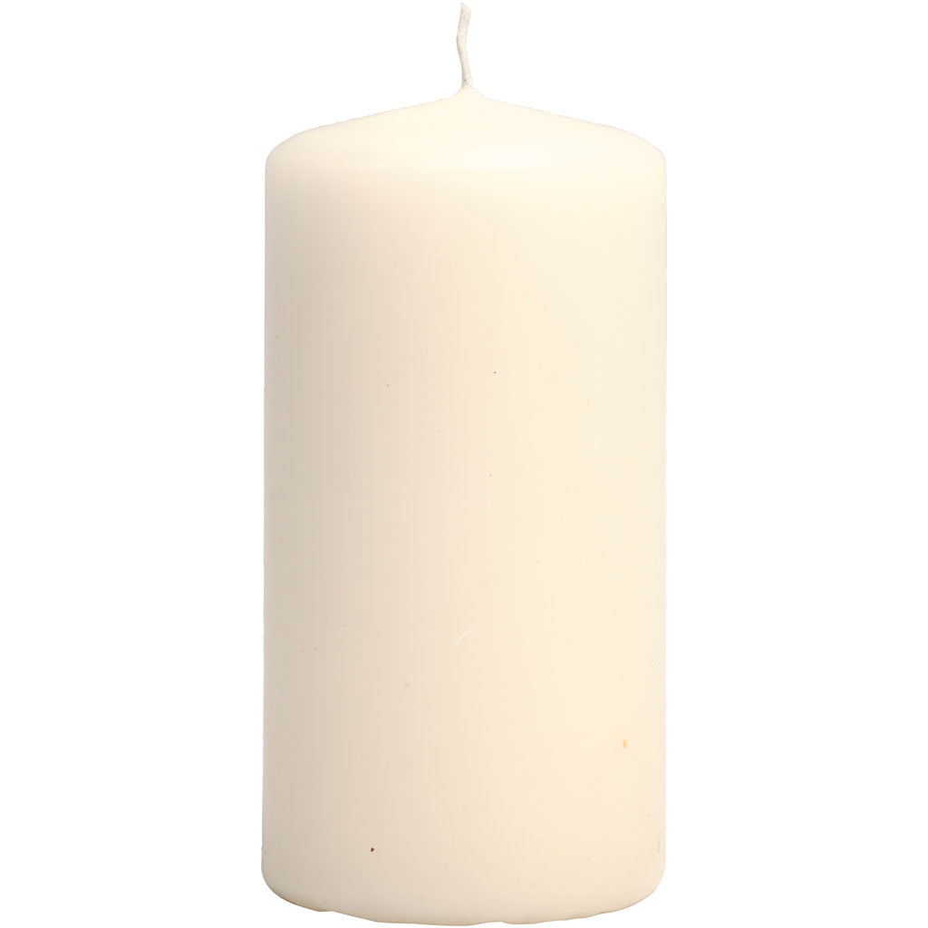 Candles, H: 100 mm, dia. 50 mm, off-white, 6 pc