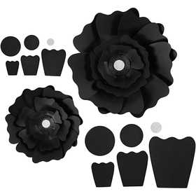 Fiori di carta, diam 15+25 cm, 230 g, nero, 2 pz/ 1 conf. [HOB-599902]