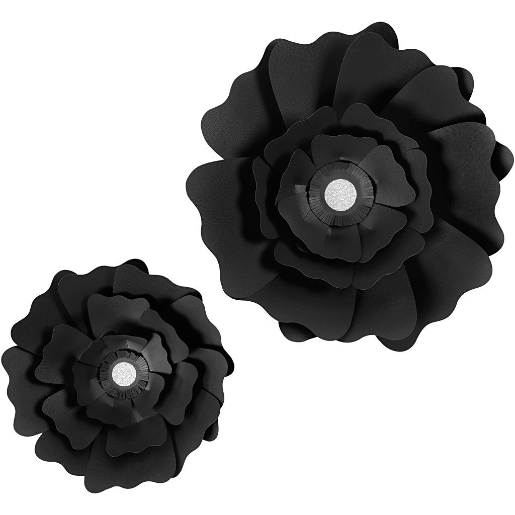 Fiori di carta, diam 15+25 cm, 230 g, nero, 2 pz/ 1 conf. [HOB-599902]