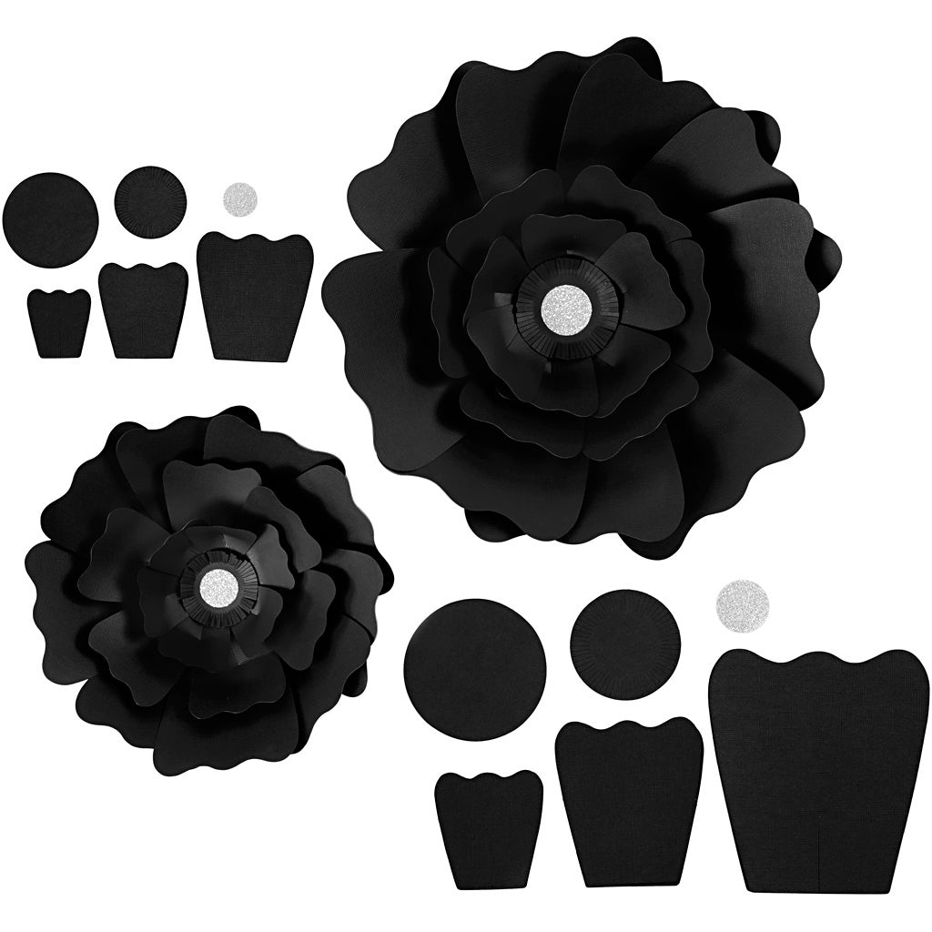 Paper Flowers, dia. 15+25 cm, 230 g, black, 2 pc