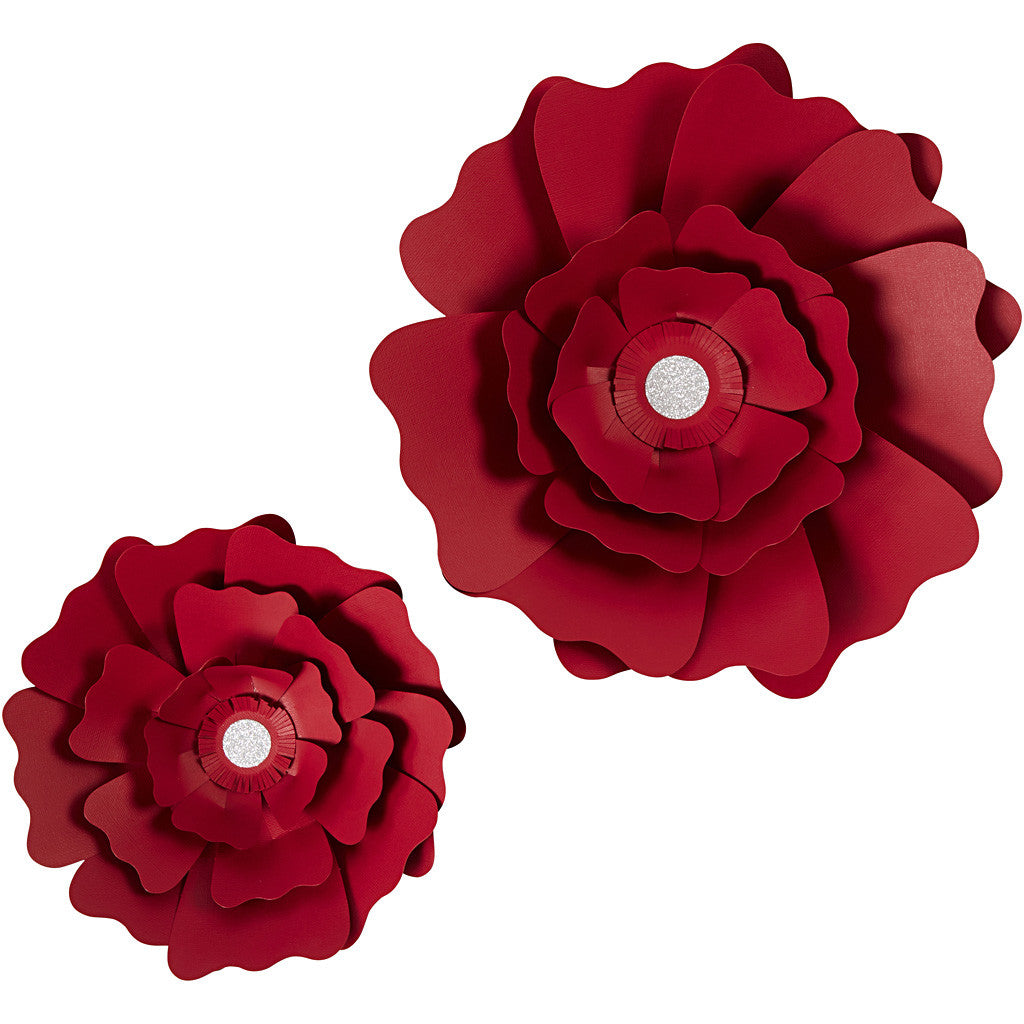 Fiori di carta, diam 15+25 cm, 230 g, rosso, 2 pz/ 1 conf. [HOB-599903]