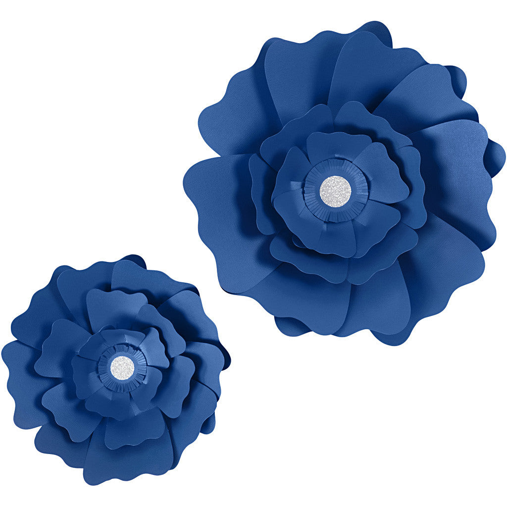 Fiori di carta, diam 15+25 cm, 230 g, blu, 2 pz/ 1 conf. [HOB-599904]