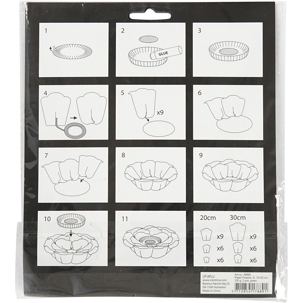 Fiori di carta, diam 15+25 cm, 230 g, verde, 2 pz/ 1 conf. [HOB-599907]