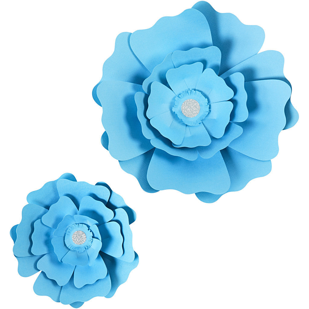 Fiori di carta, diam 15+25 cm, 230 g, azzurro, 2 pz/ 1 conf. [HOB-599908]