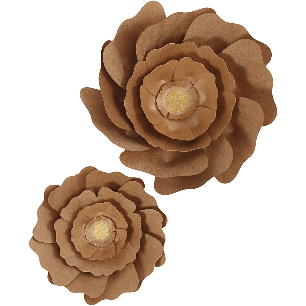 Fiori di carta, diam 15+25 cm, natural, 2 pz/ 1 conf. [HOB-599916]