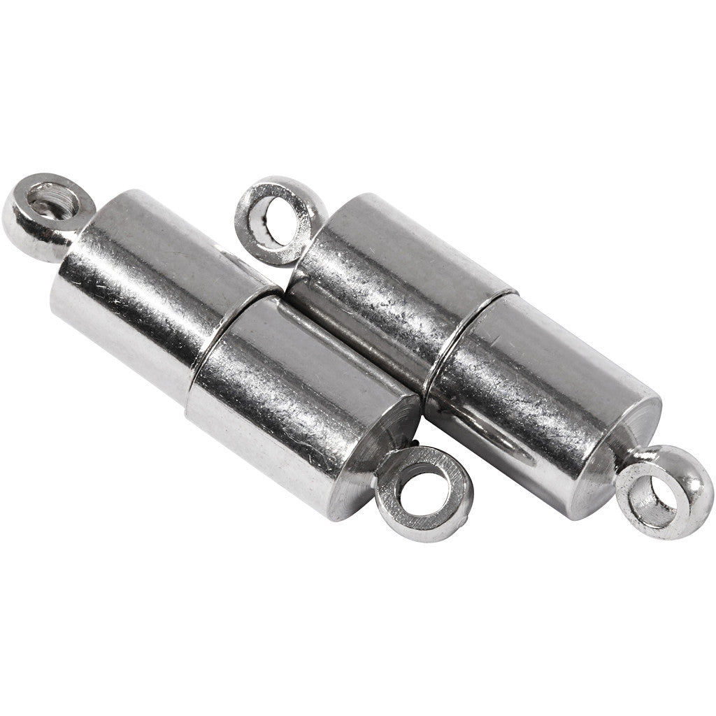 Fibbie magnetiche, L: 15 mm, diam 5 mm, placcato argento, 10 pz/ 1 conf. [HOB-60027]
