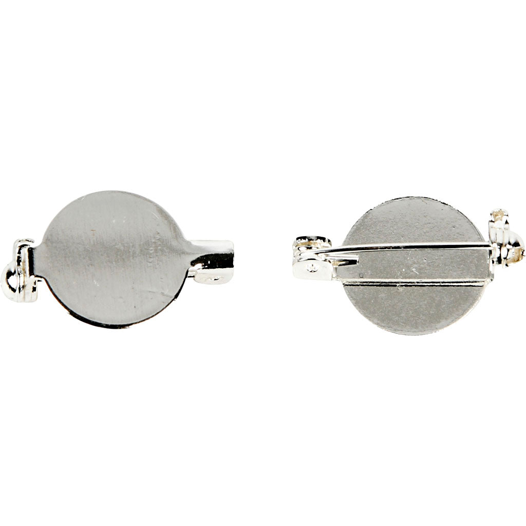 Brooch Backs, dia. 20 mm, silver-plated, 5 pc