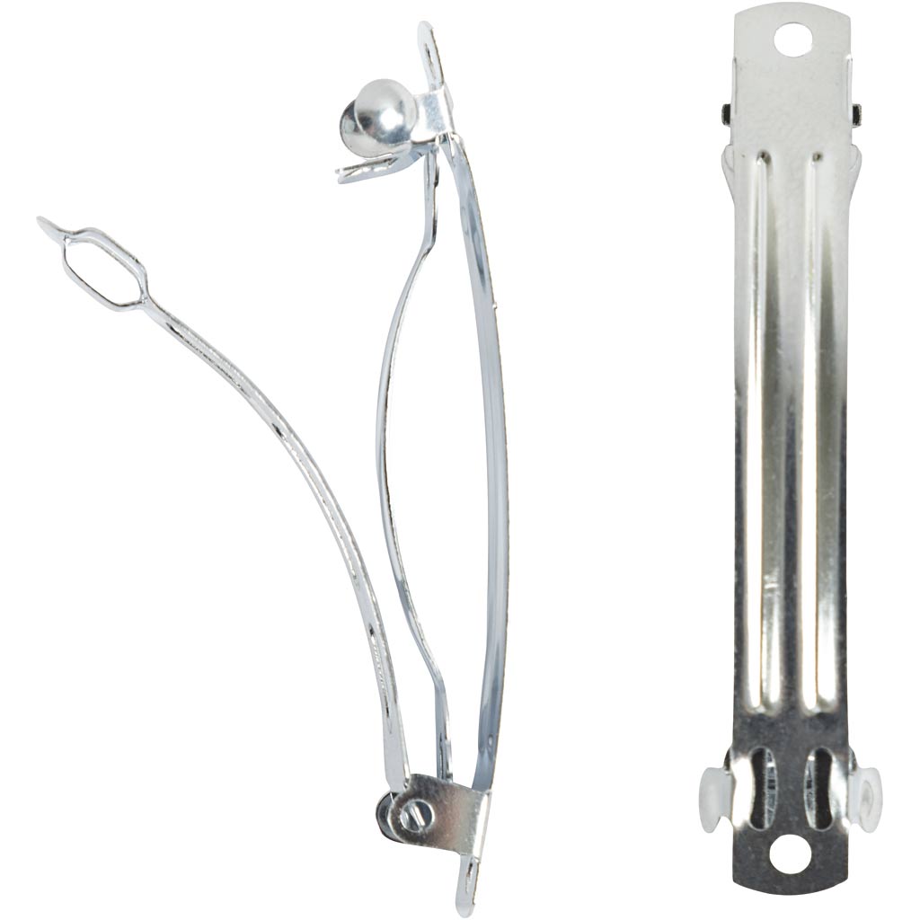 Barrettes, L: 6 cm, W: 6 mm, silver-plated, 20 pc