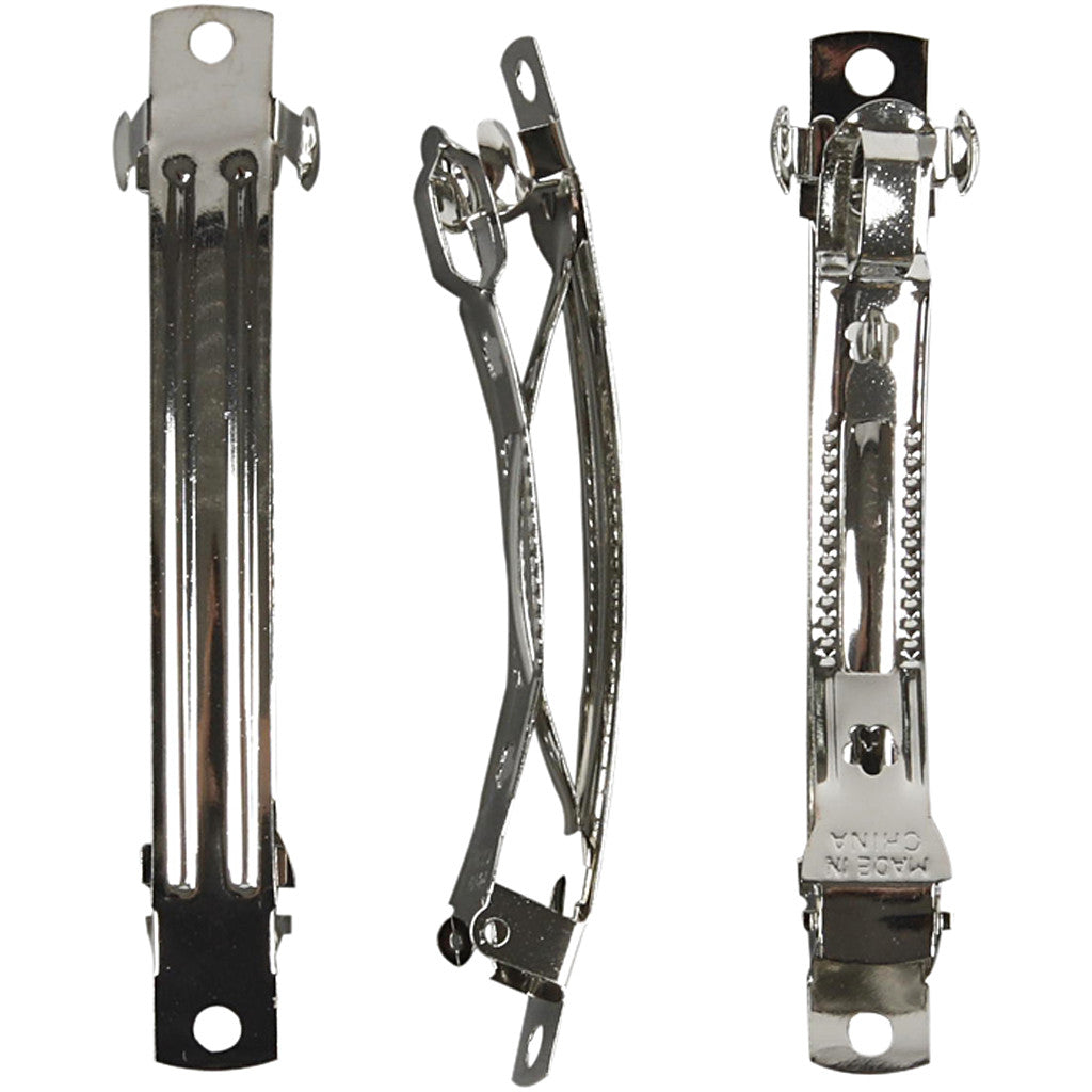 Barrette per capelli, L: 8 cm, L: 8 mm, placcato argento, 30 pz/ 1 conf. [HOB-600882]