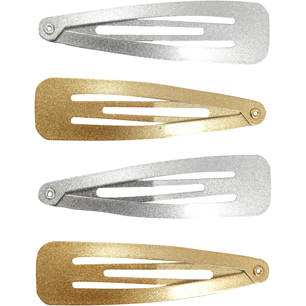 Fermacapelli, L: 66 mm, L: 17 mm, oro, argento, 4 pz/ 1 conf. [HOB-600994]