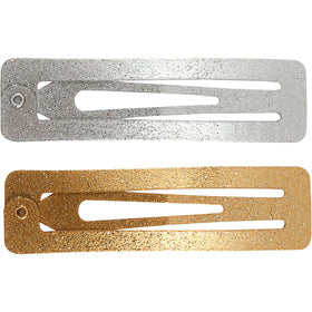 Fermacapelli, L: 58 mm, L: 16 mm, oro, argento, 4 pz/ 1 conf. [HOB-600995]
