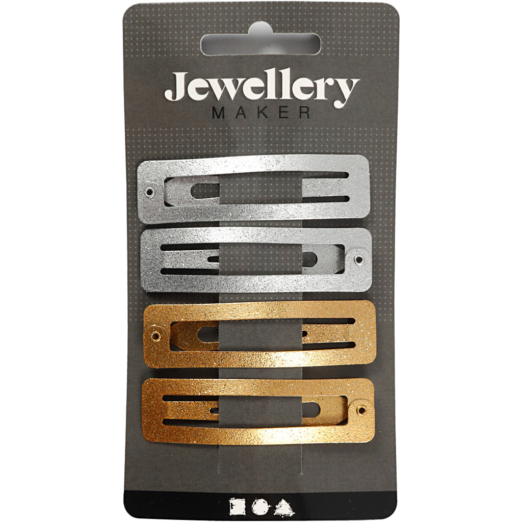 Fermacapelli, L: 58 mm, L: 16 mm, oro, argento, 4 pz/ 1 conf. [HOB-600995]