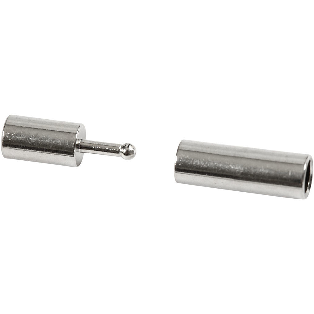 Fibbia magnetica, misura 3x14 mm, misura buco 2 mm, placcato argento, 40 pz/ 1 conf. [HOB-60132]