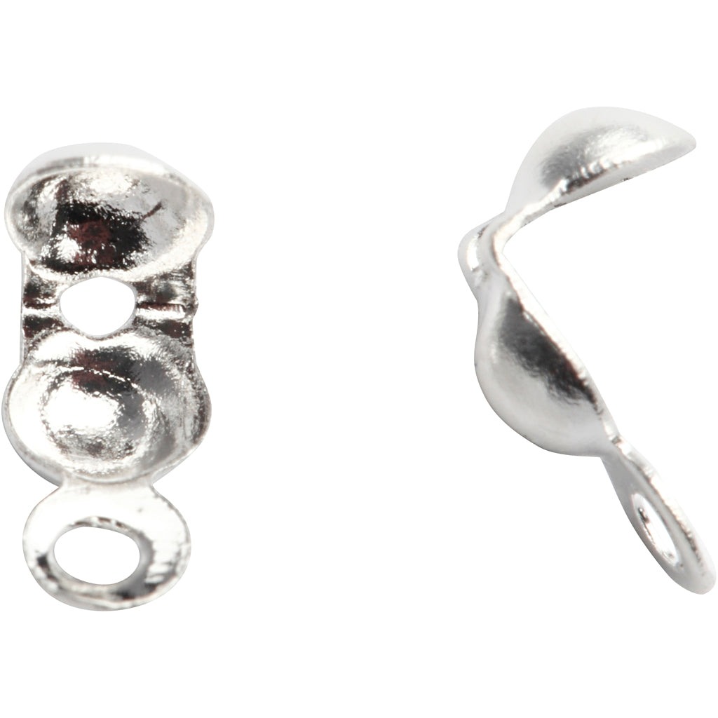 Bead tips with eyes, L: 8 mm, dia. 3 mm, silver-plated, 20pc
