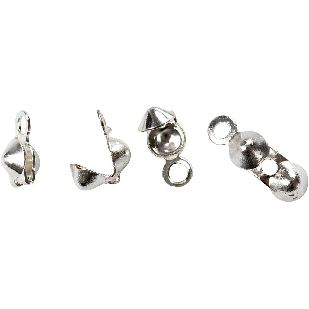 Bead tips with eyes, L: 8 mm, dia. 3 mm, silver-plated, 100 pc