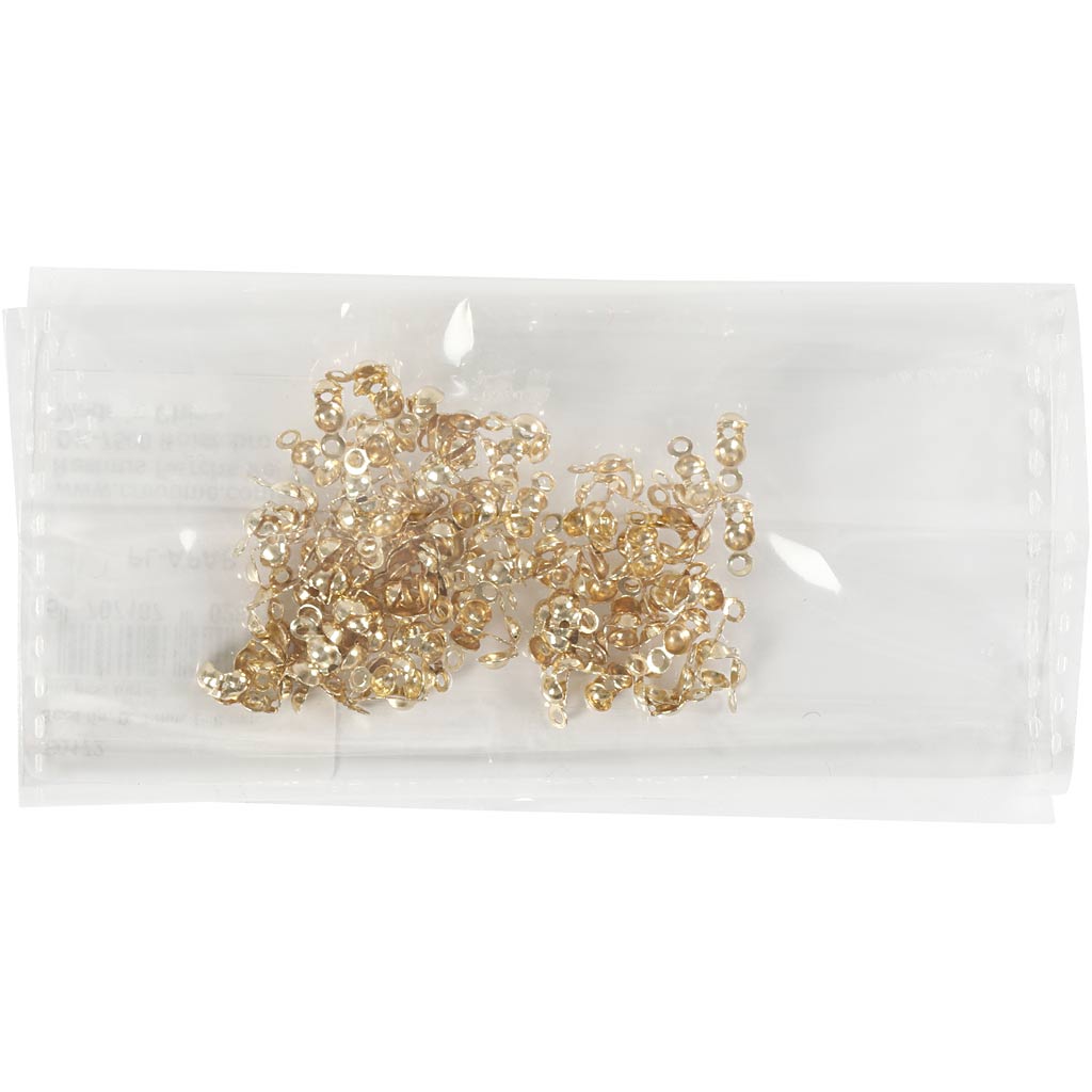 Perline ferma gioielli, L: 8 mm, diam 3 mm, placcato oro, 100pz/ 1 conf. [HOB-60172]