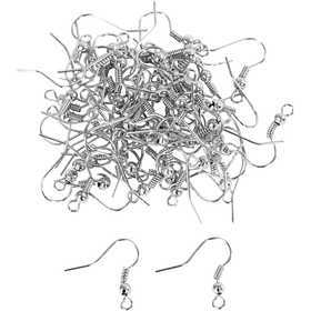 Gancetti per orecchini, L: 18 mm, placcato argento, 100 pz/ 1 conf. [HOB-603021]