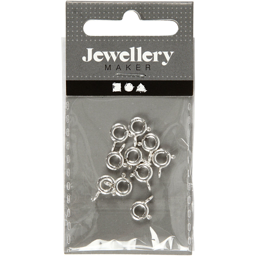 Chiusure ad anello a molla, diam 6 mm, argento, 10 pz/ 1 conf. [HOB-60820]