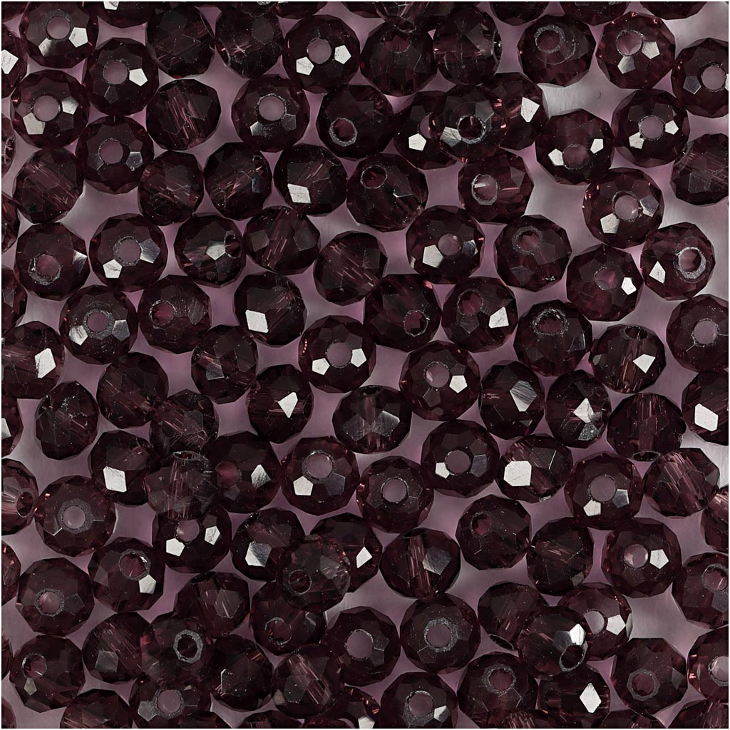 Faceted Beads, dia. 4 mm, hole size 1 mm, purple, 45 pc