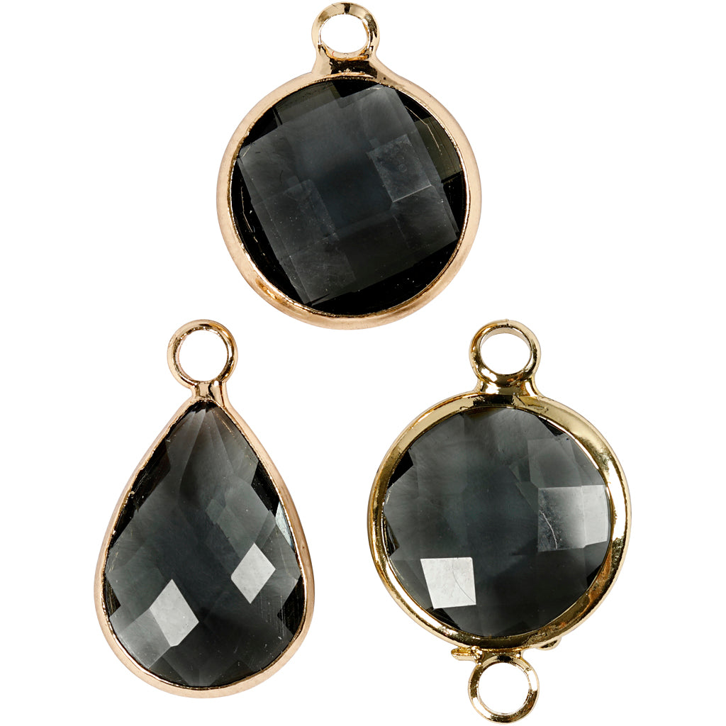 Jewellery Pendant, H: 15-20 mm, hole size 2 mm, grey, 1 pack