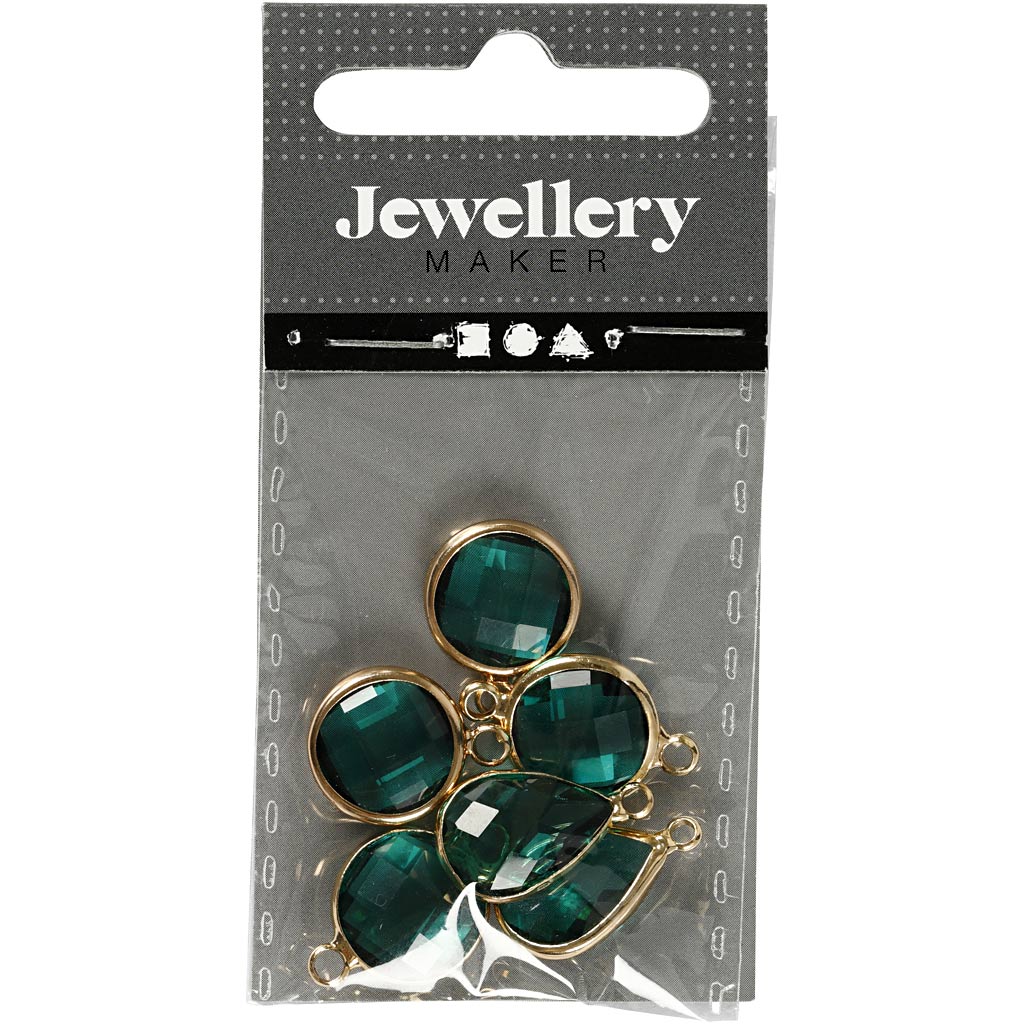 Ciondolo da gioielleria, H: 15-20 mm, misura buco 2 mm, verde, 1 conf. [HOB-61023]