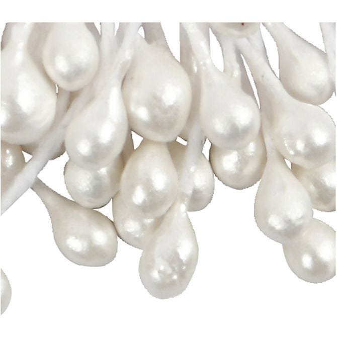 Stami di Fiori, L: 6,4 cm, diam 2 mm, bianco madreperlato, 100 pz/ 1 conf. [HOB-610352]
