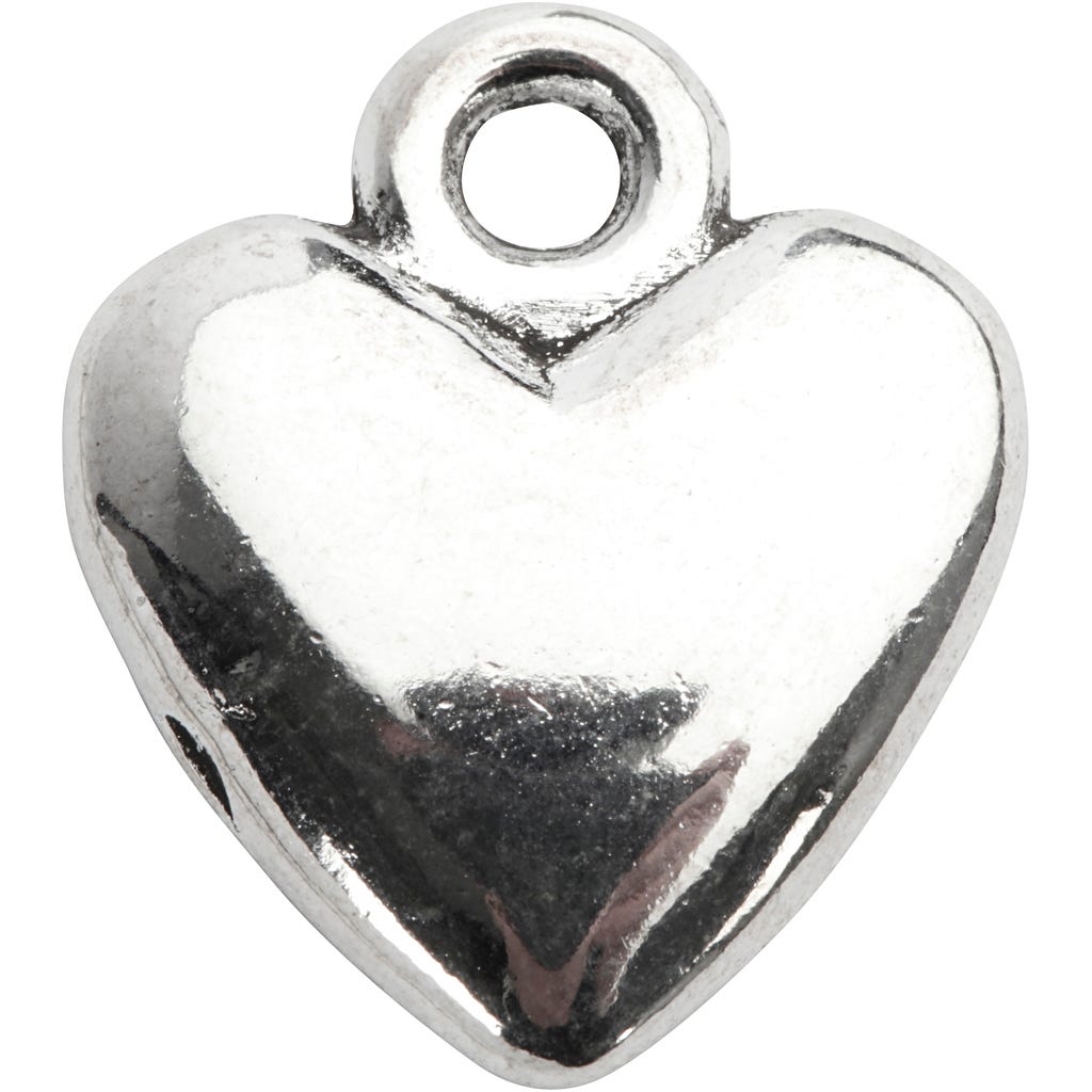 Pendente a forma di cuore, misura 13x15 mm, placcato argento, 10 pz/ 1 conf. [HOB-61069]
