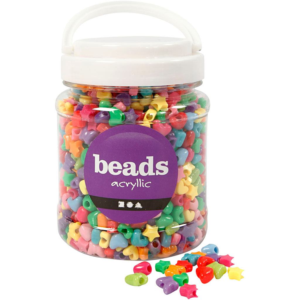 Novelty Beads, dia. 10 mm, hole size 3,5 mm, ca. 1530 pc, assorted colours, 400 g, 700 ml/ 1 tub