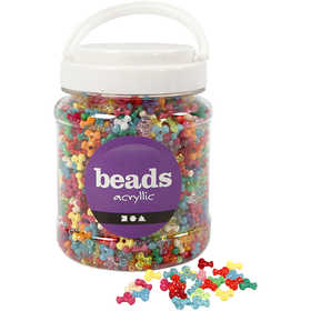 Perline triple, diam 10 mm, misura buco 2 mm, ca. 2800 pz, colori asst., 385 g, 700 ml/ 1 vasch. [HOB-61776]