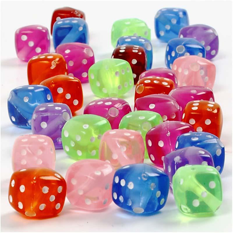 Dice Beads, size 7x7 mm, hole size 1,5 mm, 105 g, 125 ml