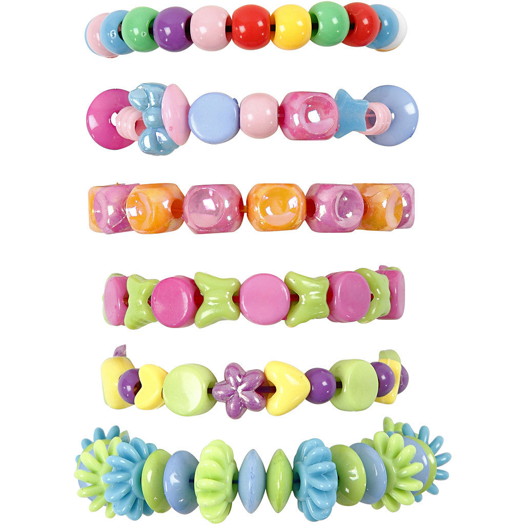 Perline in Plastica e Cordino Elastico per Gioielli, misura 6-20 mm, misura buco 1,5-6 mm, ca. 3000 g, 1 conf. [HOB-61815]