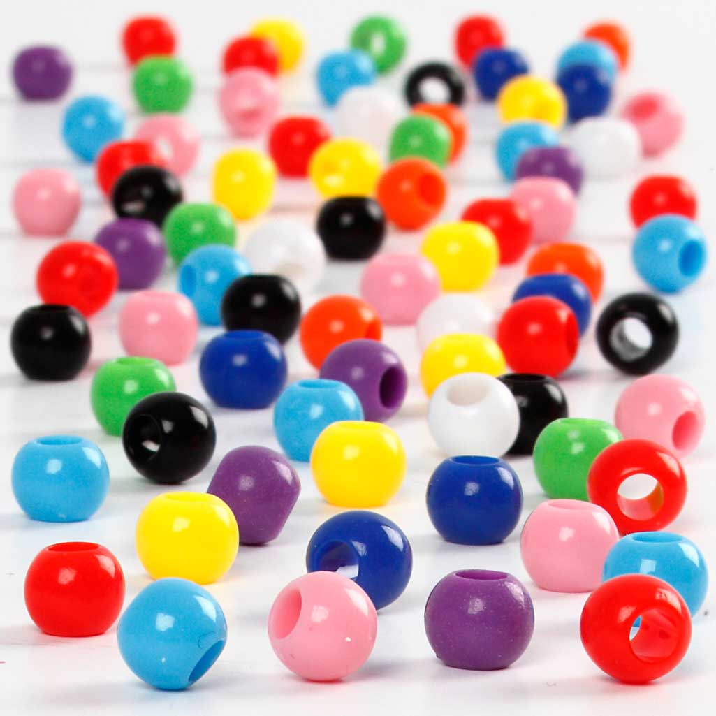 Pony Beads, dia. 6 mm, hole size 3 mm, ca. 600 pc, 75 g, 125 ml