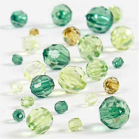 Perline sfaccettate, misura 4-12 mm, misura buco 1-2,5 mm, ca. 170 pz, verde glitter, 45 g/ 1 conf. [HOB-618811]