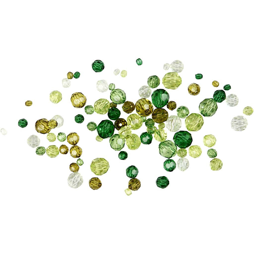 Perline sfaccettate, misura 4-12 mm, misura buco 1-2,5 mm, ca. 170 pz, verde glitter, 45 g/ 1 conf. [HOB-618811]