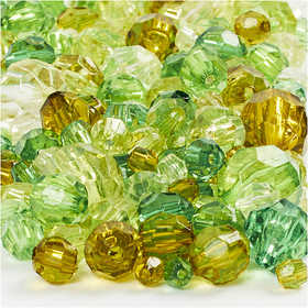 Perline sfaccettate, misura 4-12 mm, misura buco 1-2,5 mm, ca. 860 pz, verde glitter, 250 g/ 1 conf. [HOB-61881]