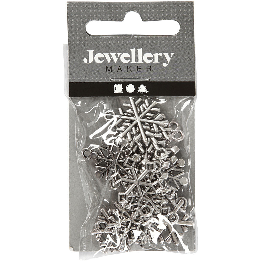 Fiocco di neve, H: 20 mm, misura buco 1,5 mm, argento antico, 18 asst./ 1 conf. [HOB-63232]