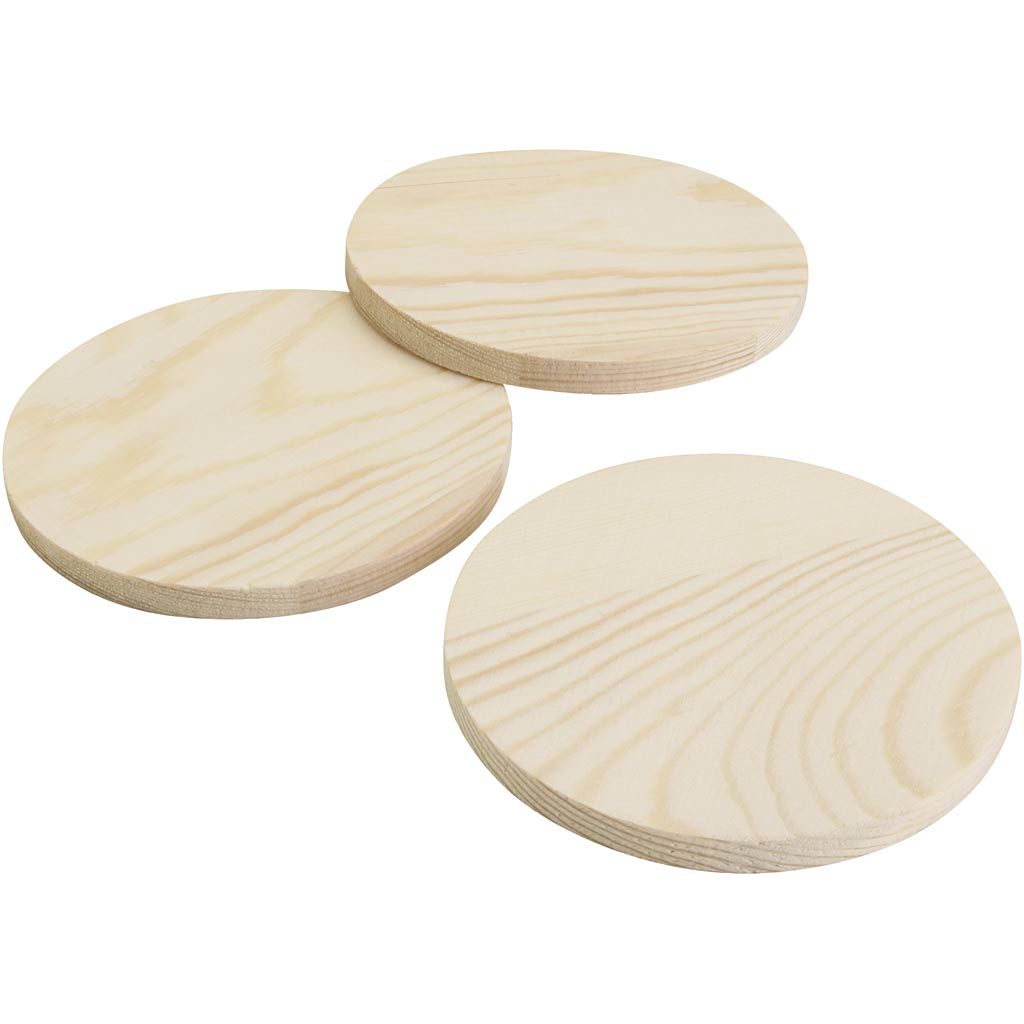 Wooden drink coasters, H: 8 mm, dia. 9 cm, 12x5 pc
