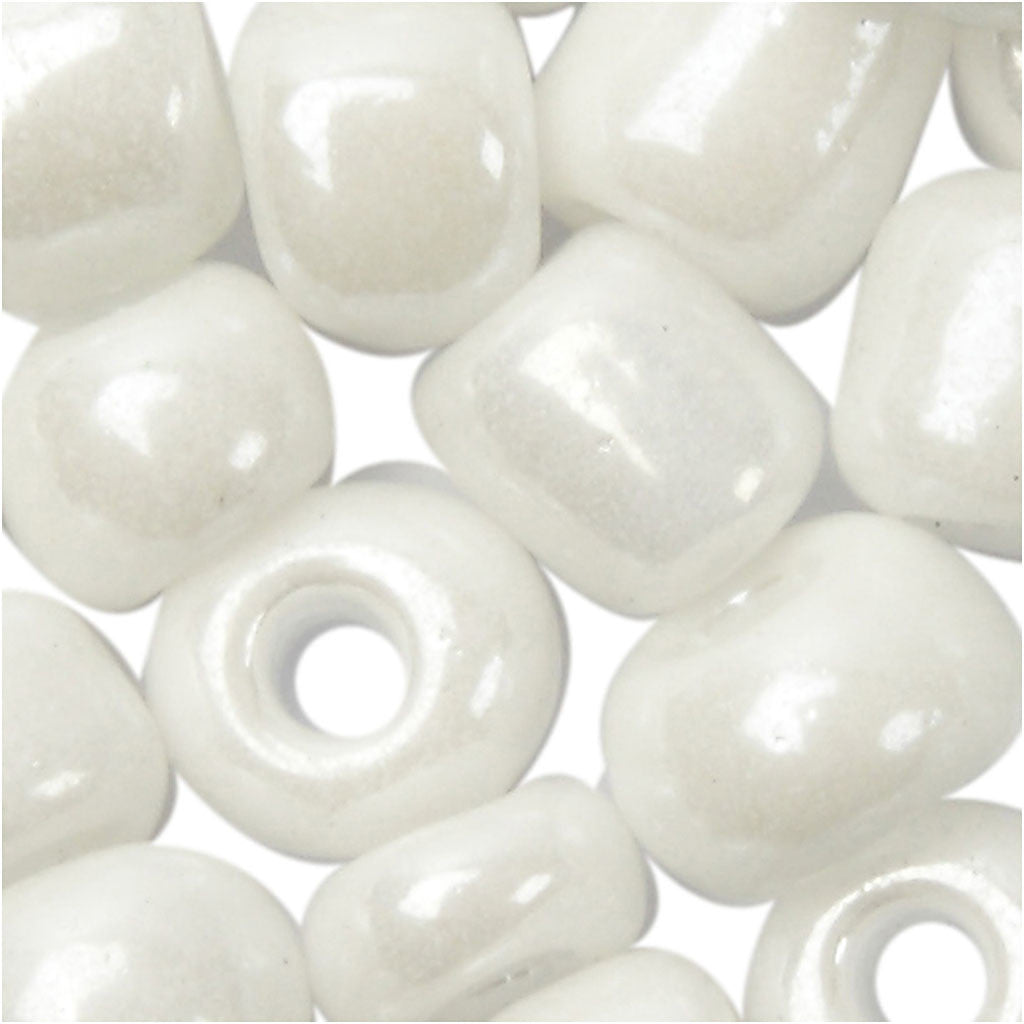 Perline Rocaille, diam 4 mm, misura 6/0, misura buco 0,9-1,2 mm, bianco madreperlato, 25 g/ 1 conf. [HOB-682751]
