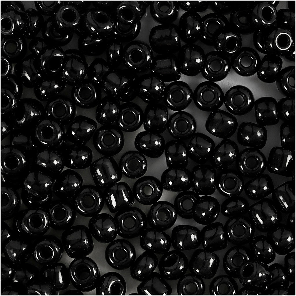 Rocaille Seed Beads, dia. 4 mm, size 6/0, hole size 0,9-1,2 mm, black, 25 g