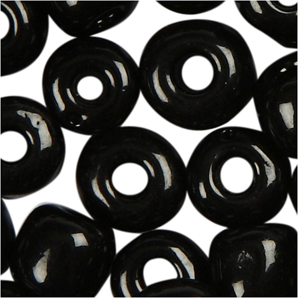Perline Rocaille, diam 4 mm, misura 6/0, misura buco 0,9-1,2 mm, nero, 25 g/ 1 conf. [HOB-682811]