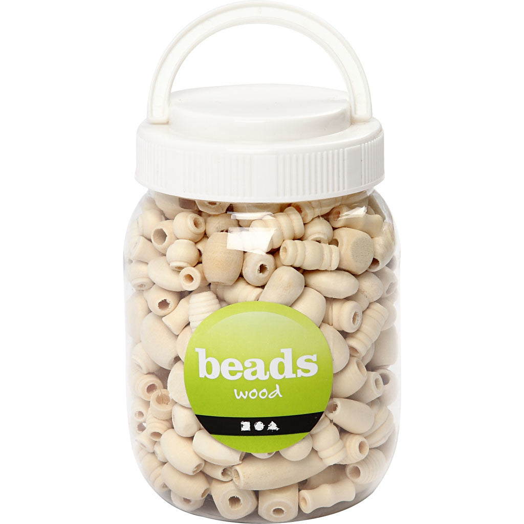 Perline di legno, misura 5-28 mm, misura buco 2,5-3 mm, 175 g, 400 ml/ 1 secch. [HOB-684770]