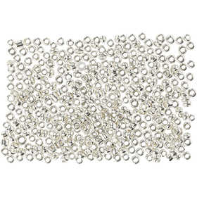 Perline Rocaille, diam 1,7 mm, misura 15/0, misura buco 0,5-0,8 mm, argento metallizzato, 25 g/ 1 conf. [HOB-686720]