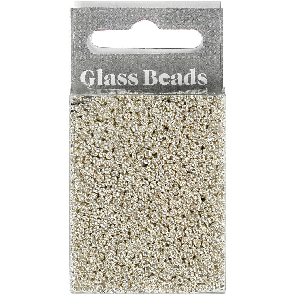 Perline Rocaille, diam 1,7 mm, misura 15/0, misura buco 0,5-0,8 mm, argento metallizzato, 25 g/ 1 conf. [HOB-686720]