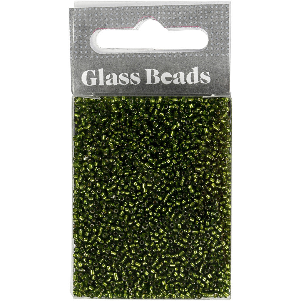 Perline Rocaille, diam 1,7 mm, misura 15/0, misura buco 0,5-0,8 mm, verde erba, 25 g/ 1 conf. [HOB-686760]