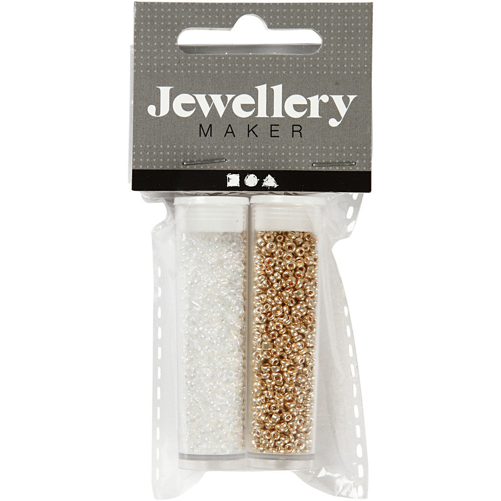 Perline Rocaille, diam 1,7 mm, misura 15/0, misura buco 0,5-0,8 mm, bianco, 2x7 g/ 1 conf. [HOB-68683]