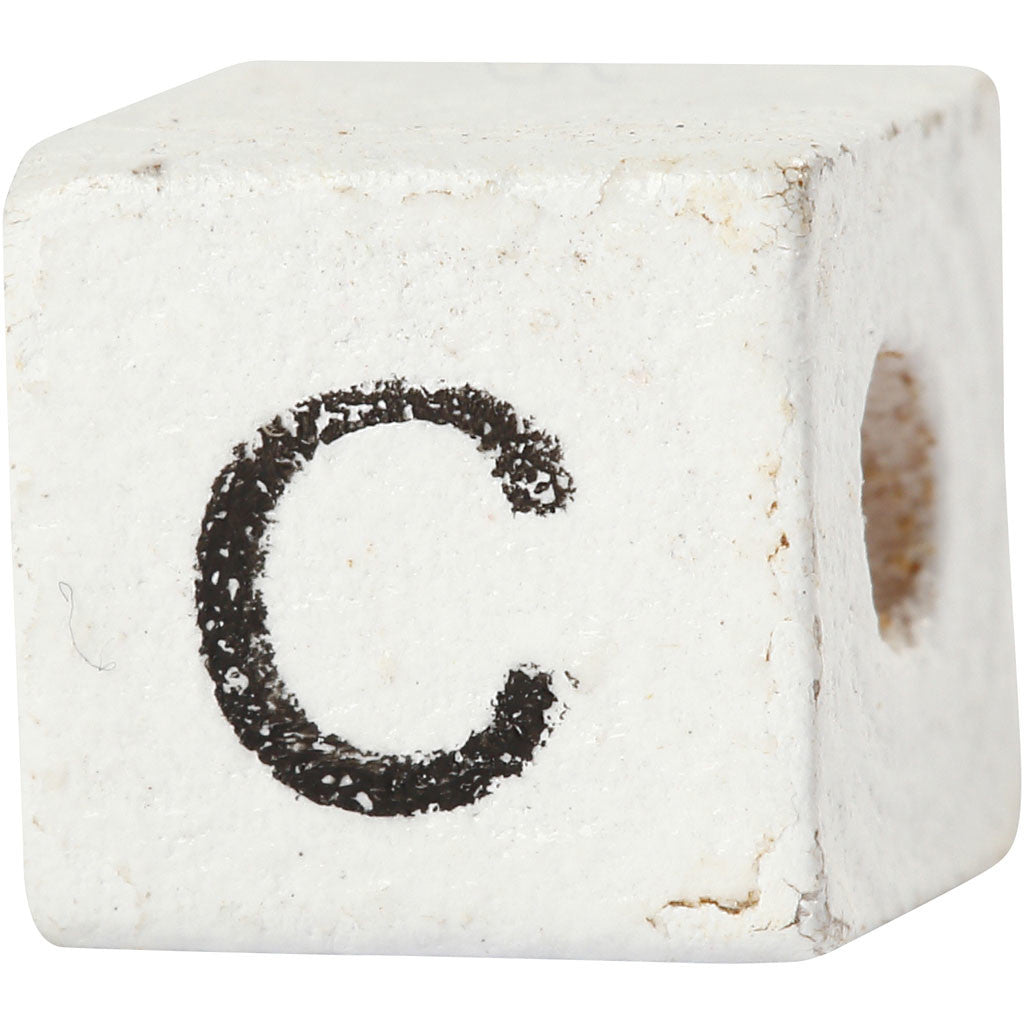 Perlina lettera, C, misura 8x8 mm, misura buco 3 mm, bianco, 25 pz/ 1 conf. [HOB-68953]