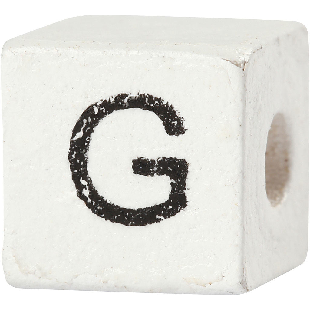 Perlina lettera, G, misura 8x8 mm, misura buco 3 mm, bianco, 25 pz/ 1 conf. [HOB-68957]